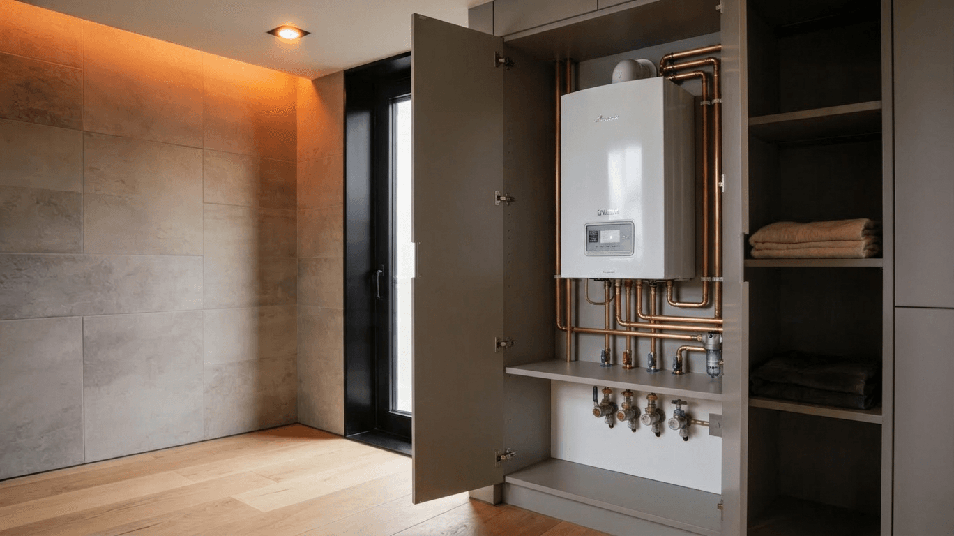 New Worcester Bosch combi boiler installed in a London home by a Gas Safe registered partner of TB&D Construction.