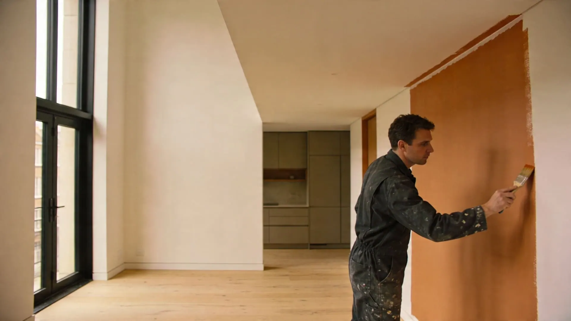 Precise interior painting by TB&D Construction — razor-sharp cut-in line in a modern London home