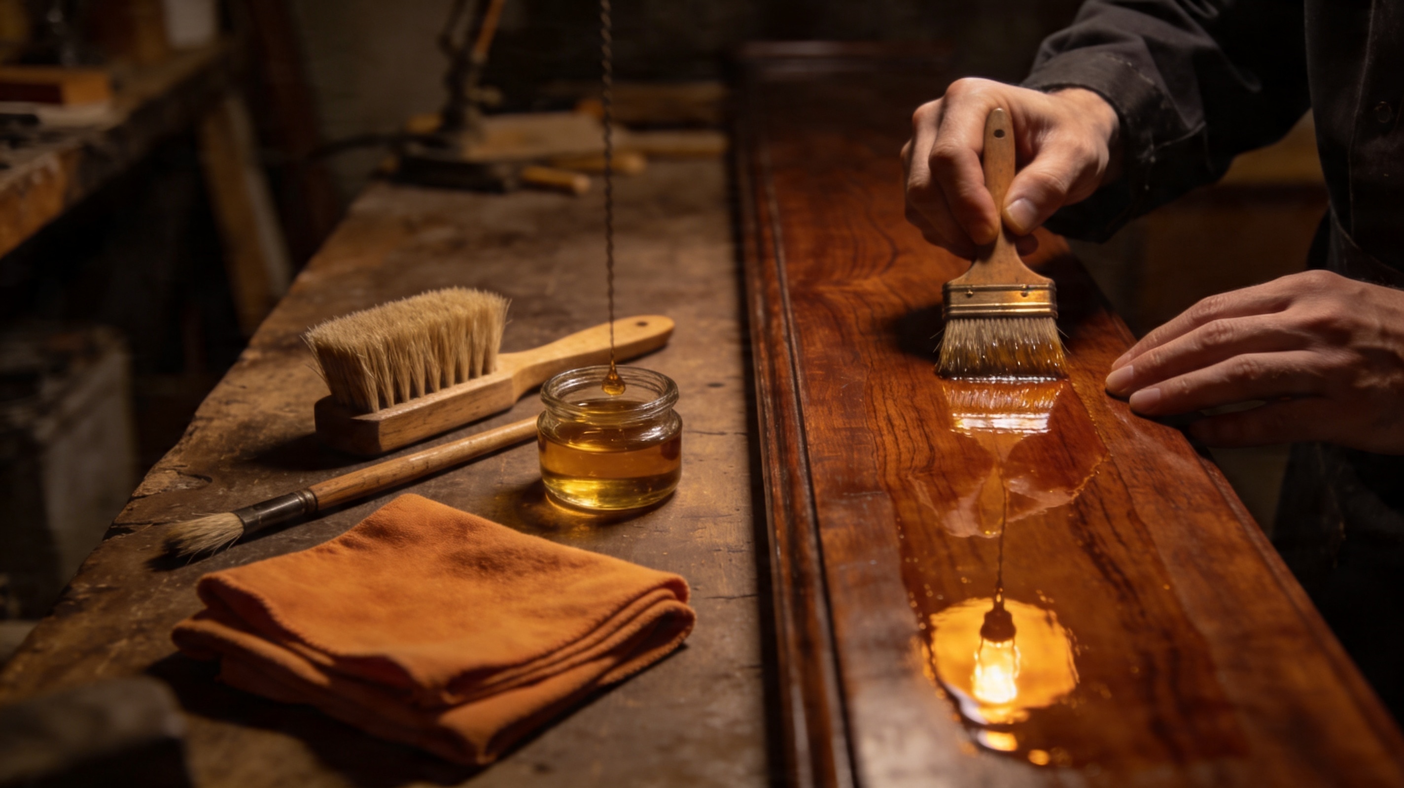 Specialist surface restoration by TB&D Construction — French polishing an antique timber surface